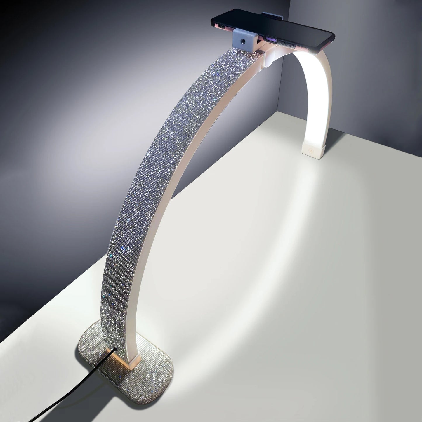 Fosoto 30 Inch 40W Nail Table Lamp with Diamond Manicure Desk Lamp LED Half Moon Lighting for Nails Art Tattoo Salon