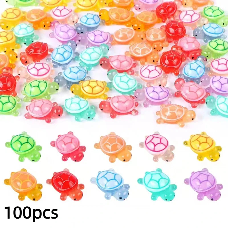 50/100 Pcs Cute Mini Luminous Turtle Ornaments Glowing in The Dark Miniatures Turtle Micro Landscape Home Decor Gift