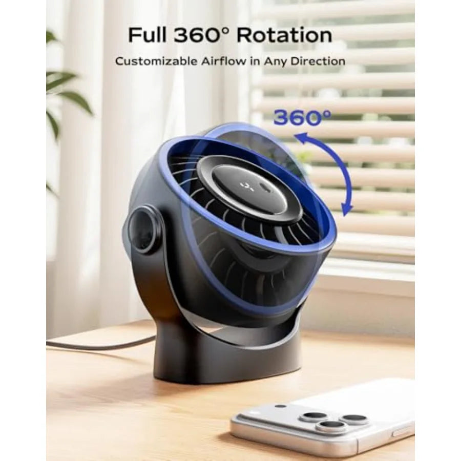 USB Small Desk Fan - 5 Inch Mini Personal Desktop Fan, 4 Speeds Cooling Strong Airflow, 360° Adjustable Tilt, Quiet Portable Ta