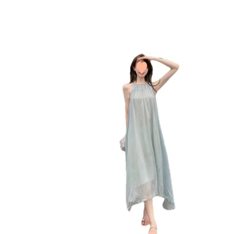 【New style】Norway summer seaside gentle long suspender dress romantic suspender a-line super fairy holiday dress