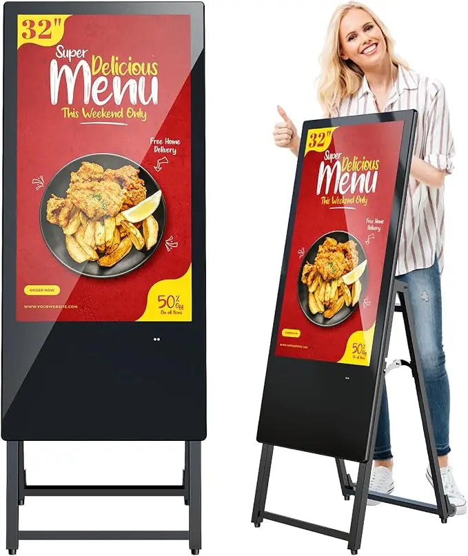 Rechargeable Portable Outdoor 43 inch Digital Signage Displays, IP55 Waterproof, Smart LCD Split Screen, Movable Kiosk