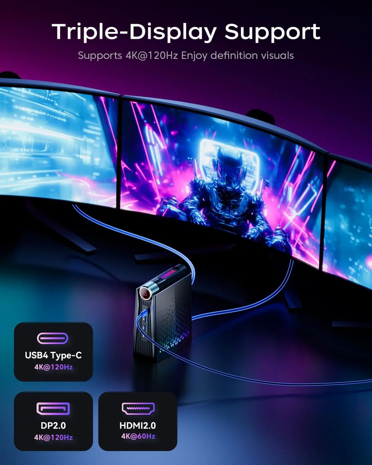 AMD Ryzen 7 H255 Mini PC 16GB LPDDR5 512GB SSD WiFi 6E BT5.2 Desktop Computer Windows 11 Pro 4K Triple Display Small Form Gaming