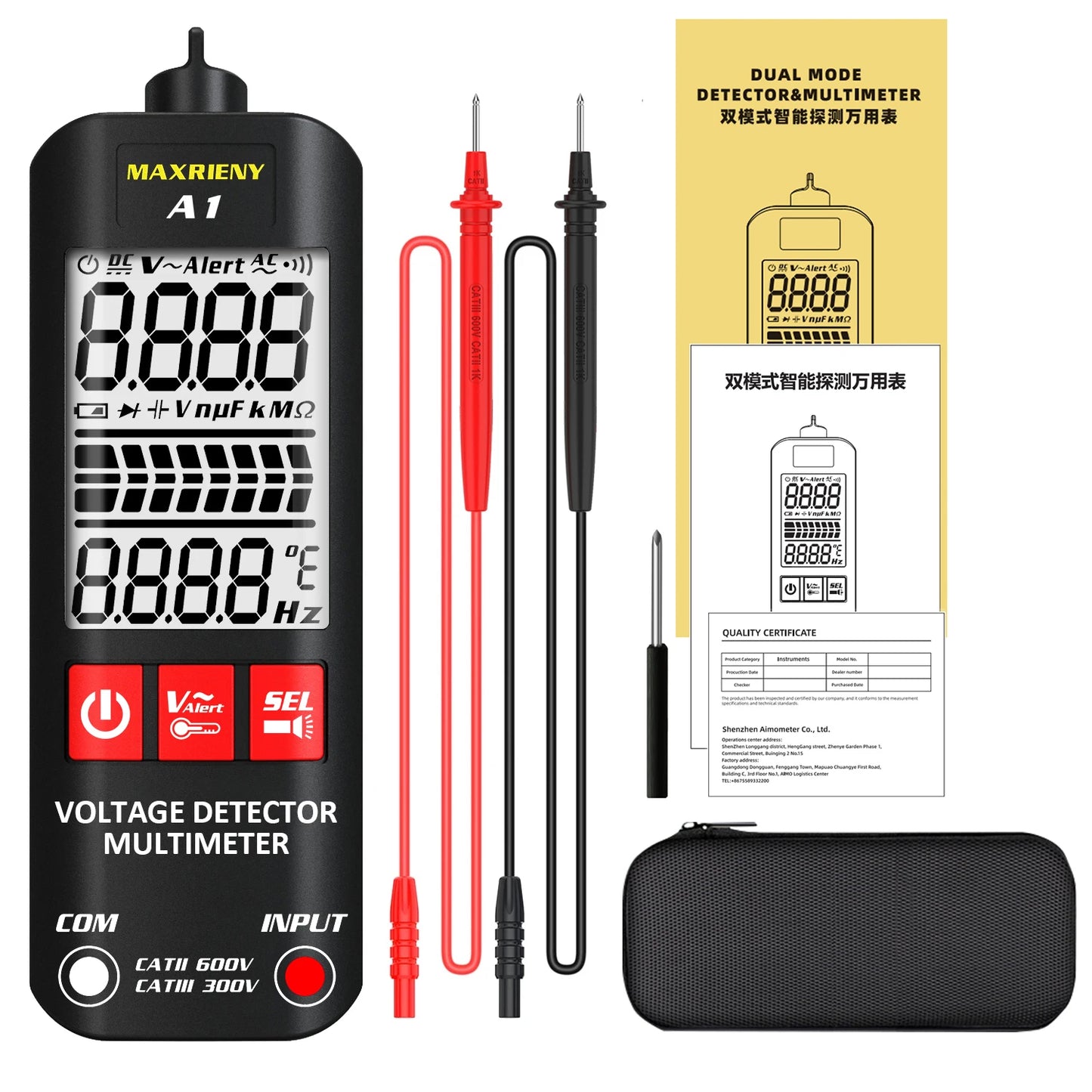 A1 Voltage Tester Smart Digital Multimeter Non-Contact Electrician Pen Detector Voltmeter Ac Live Wire Test Ohm Hz NCV Meter