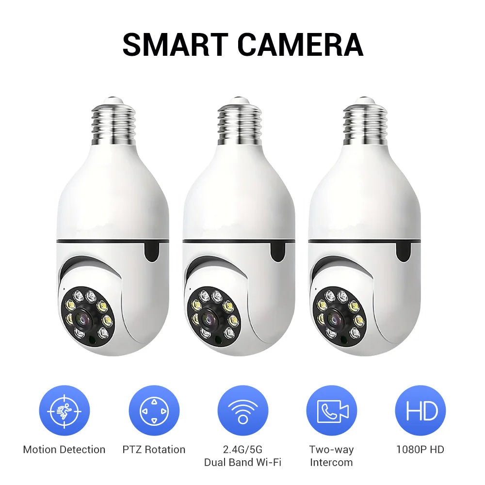 Ease Life APP-Light Bulb Security Cameras Outdoor Wireless WiFi Camera 5GHz, 360 Degree, E27 Light Socket Screw In Securi