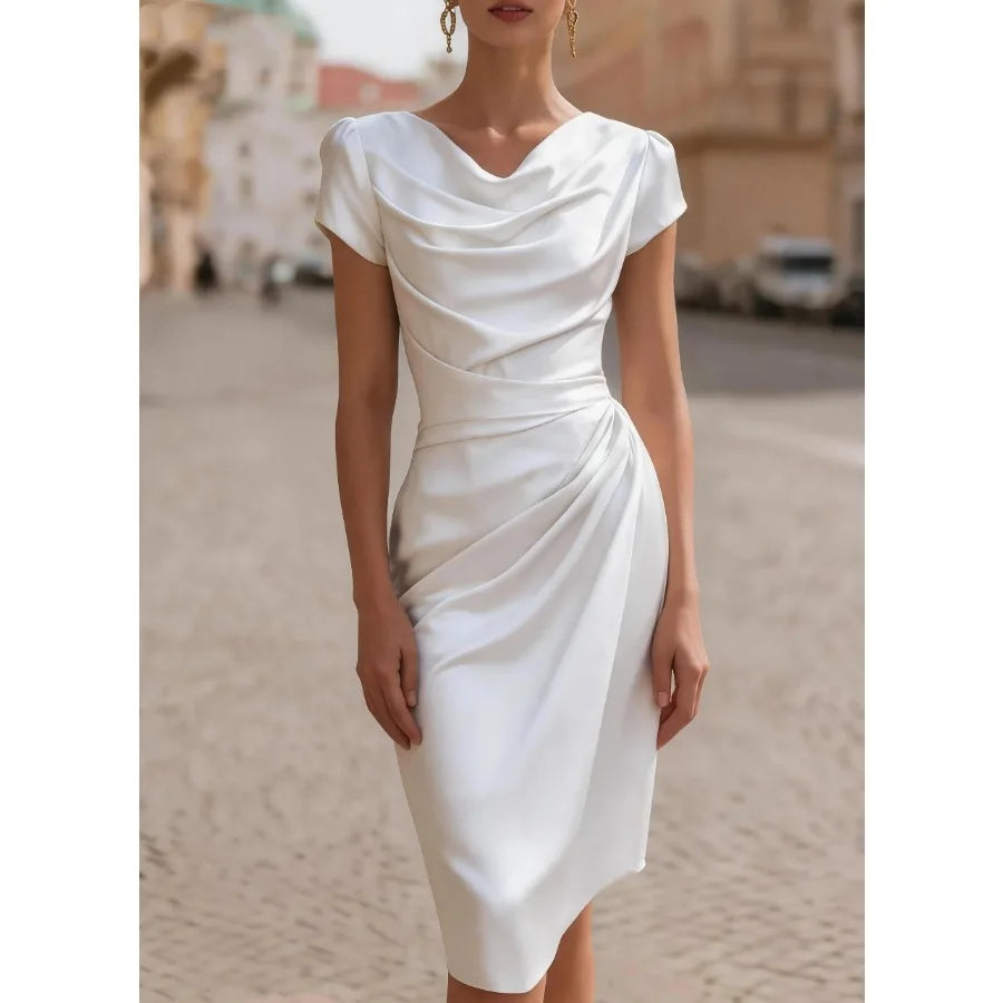 【New style】2026 new summer swing-collar design pleated dress, feminine temperament slim-fitting hip dress