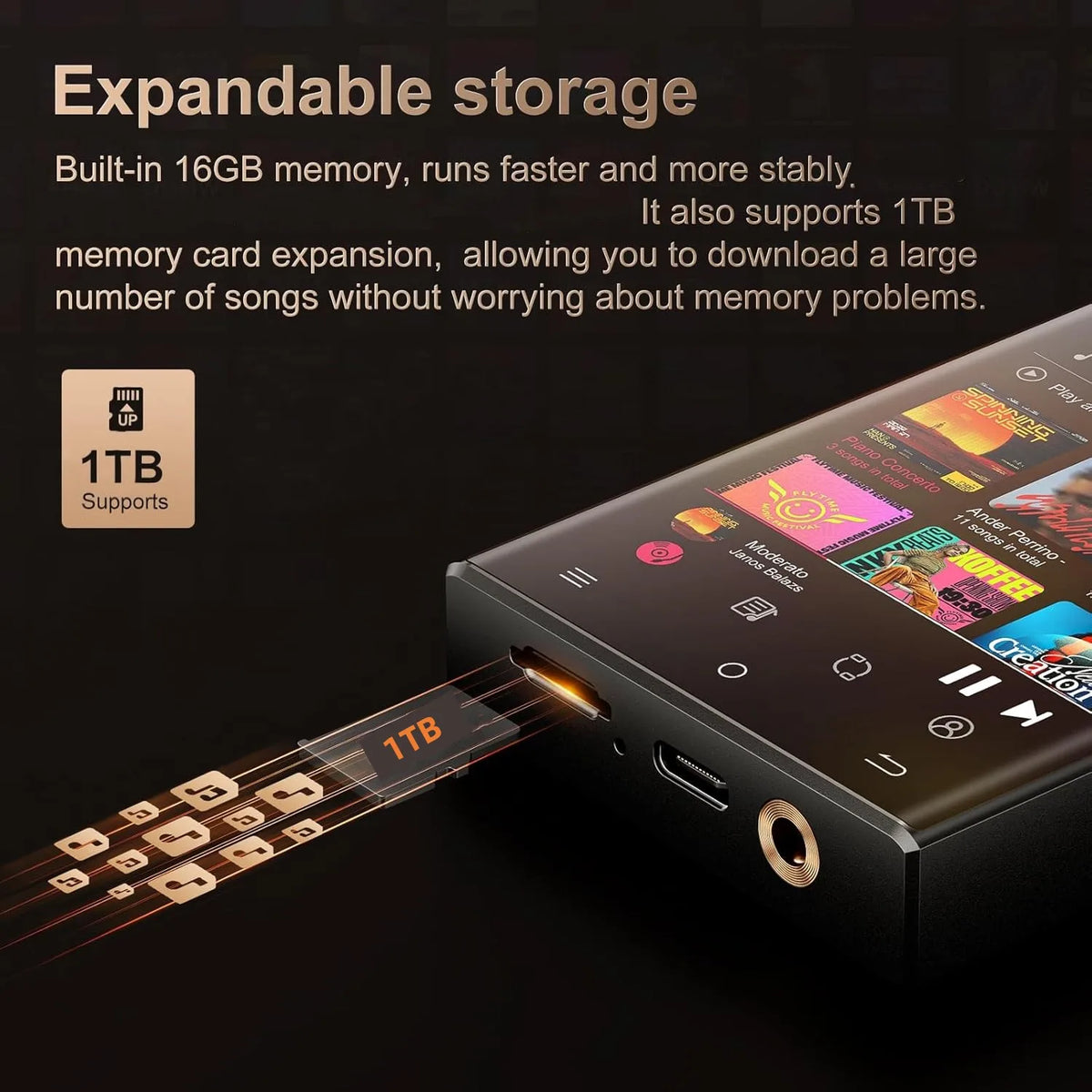 Hi-Fi MP3 Player with Bluetooth and WiFi, Oilsky Lossless DSD High-Resolution Digital Audio, up to 1TB