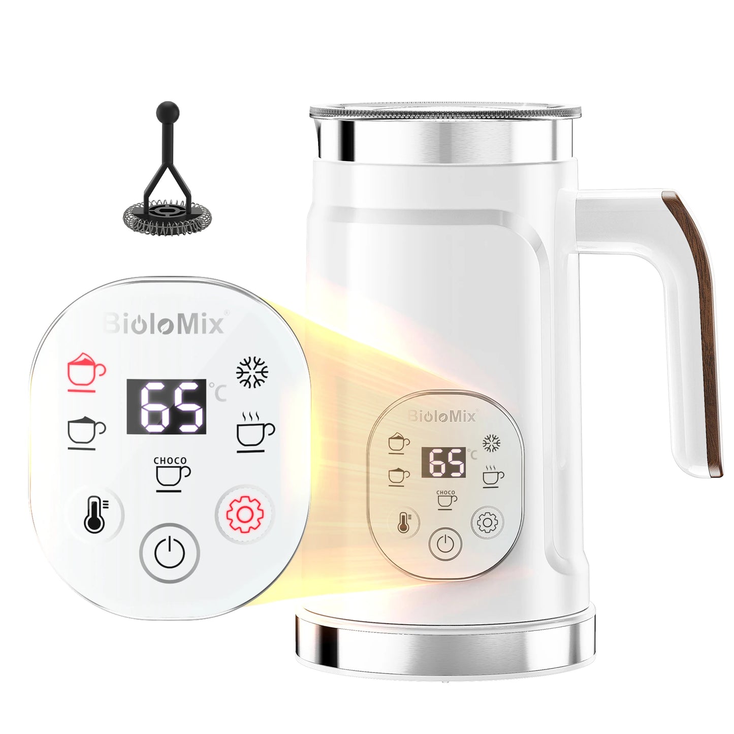 BioloMix 5-in-1 Milk Frother with LED Touch Screen – Hot & Cold Foam Maker for Lattes, Coffee & More