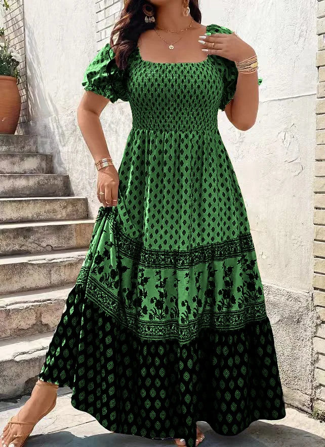 Women Bohemian Floral Print Smocked Holiday Sundress