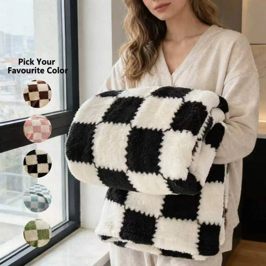 ROSEKIND 1pc Soft Flannel Checker Blanket, Warm Thick for Bed Sofa Office, Travel, 4 Colors as Home Decor, Durable Perfect Gift