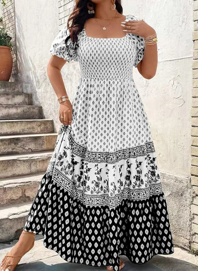 Women Bohemian Floral Print Smocked Holiday Sundress