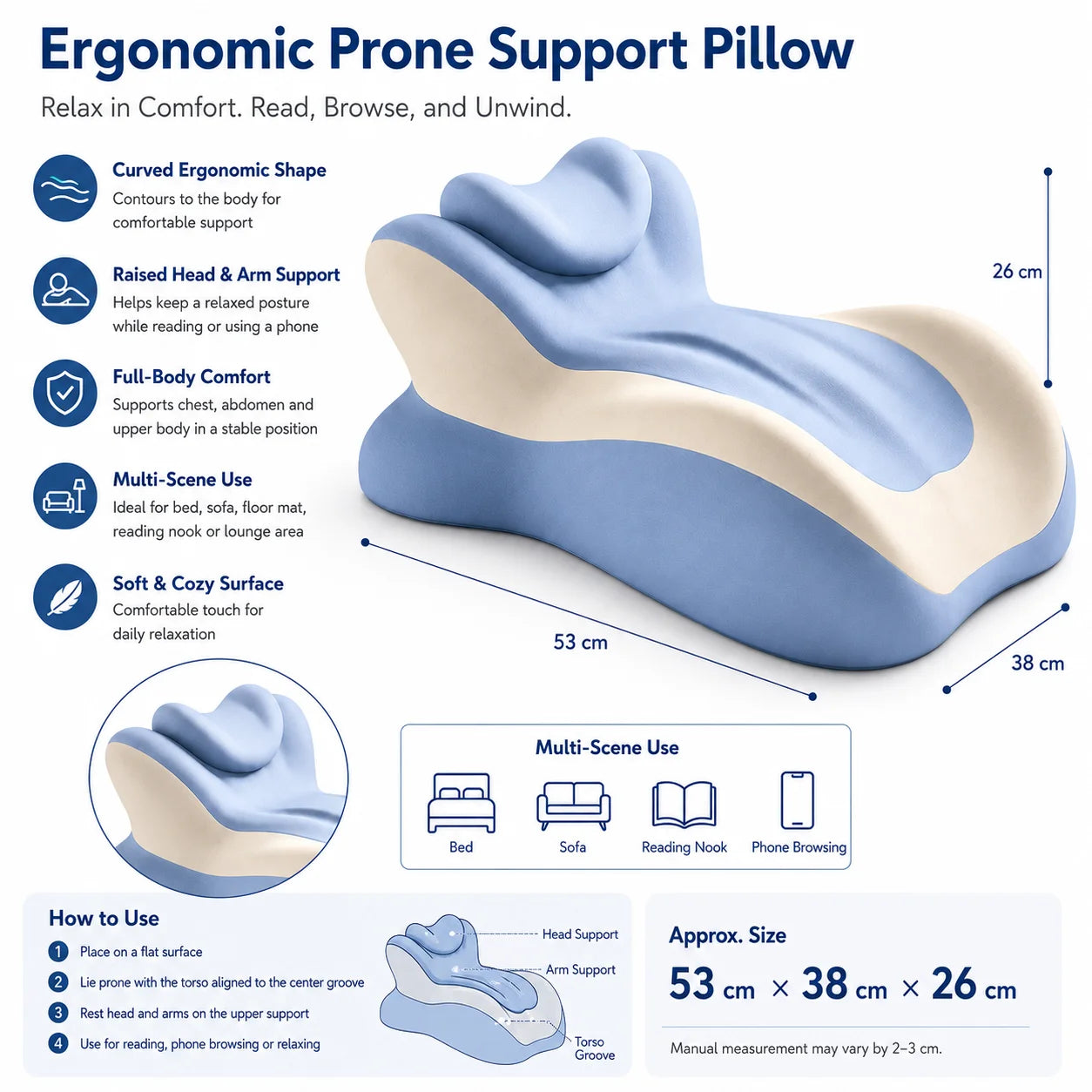 Ergonomic Multifunctional Memory Foam Reading Pillow
