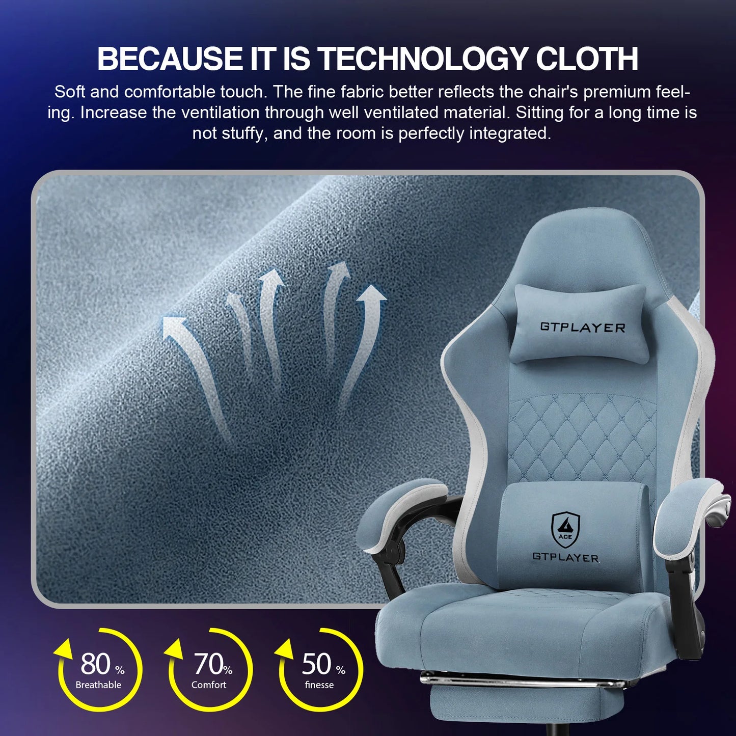 GTPLAYER Ergonomic Gaming Chair With Footrest And Lumbar Support