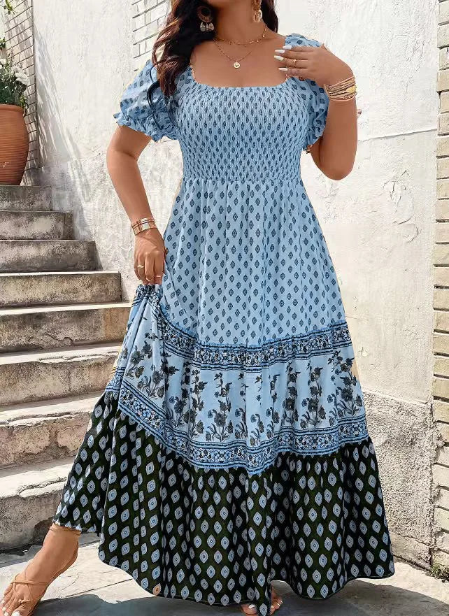 Women Bohemian Floral Print Smocked Holiday Sundress