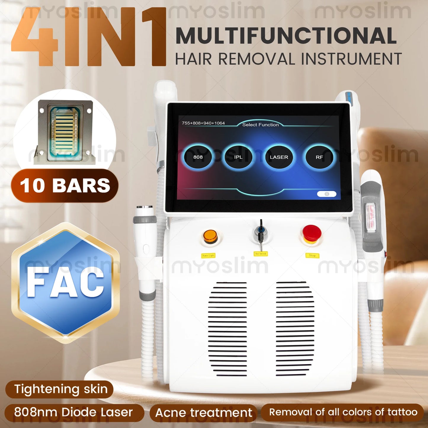 5000W RF 808 Diode Hair Removal Picosecond IPL Machine 4in1 Skin Firming Tattoo Wash Brow Photon Rejuvenation Alexandrite Maker