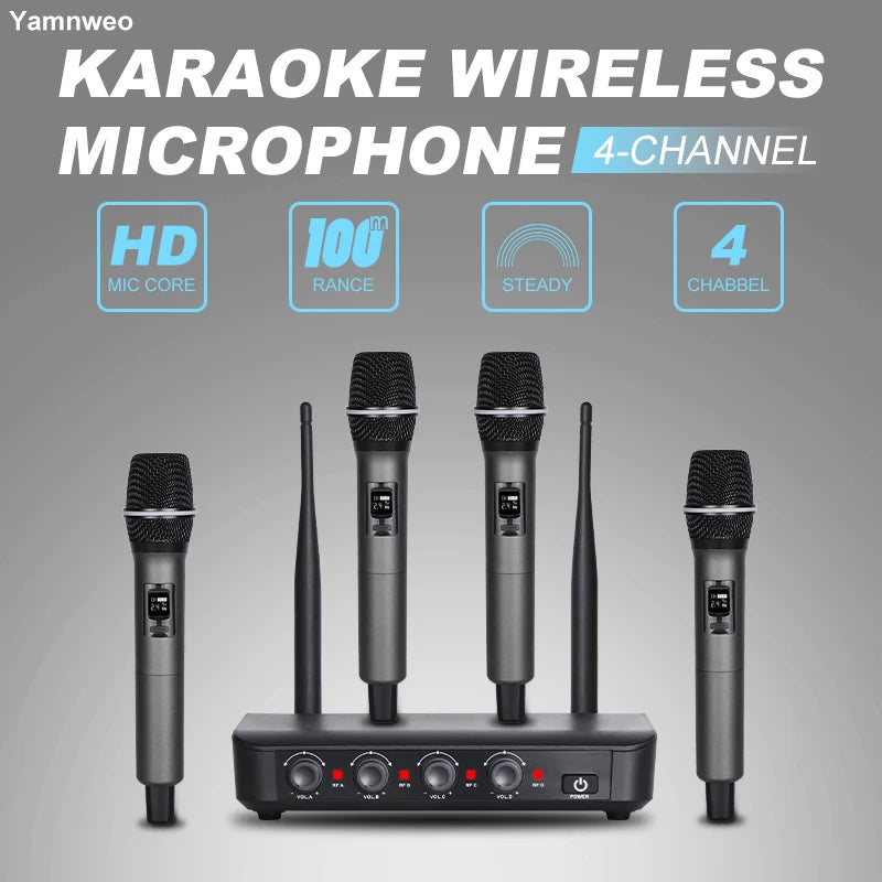 NXG 4-Channel UHF Wireless Microphone System With Four Handheld Microphones