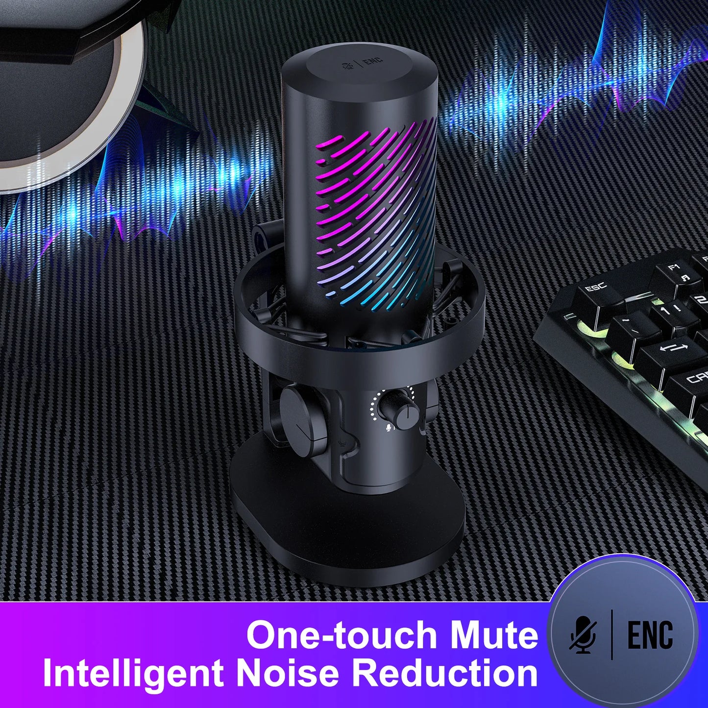 Tenlamp New  RGB USB Streaming Microphone ,Professionl Computer Condenser Mic For PC Mac Recording YouTube Podcasting Gaming Laptop Desktop