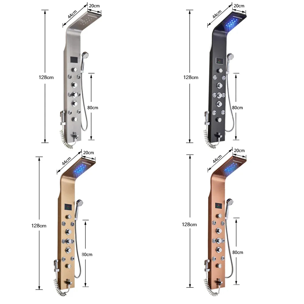 LED Light Bathroom Shower Panel Intelligent LCD Shower Column System with 6 Modes Rain Waterfall Massage Jet Bath Mixer Tap