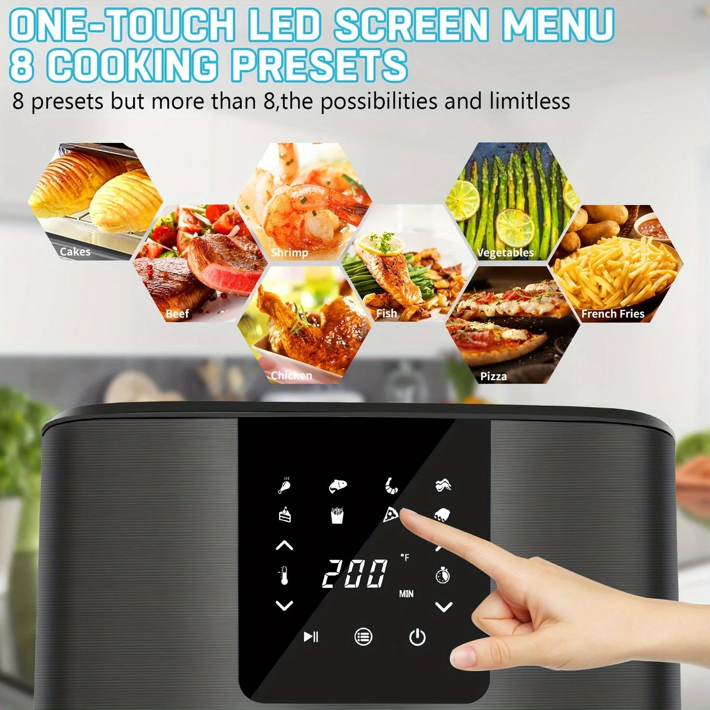 KitCook 1500W Air Fryer With 8 Presets Digital Touch Screen Temperature 100-400F