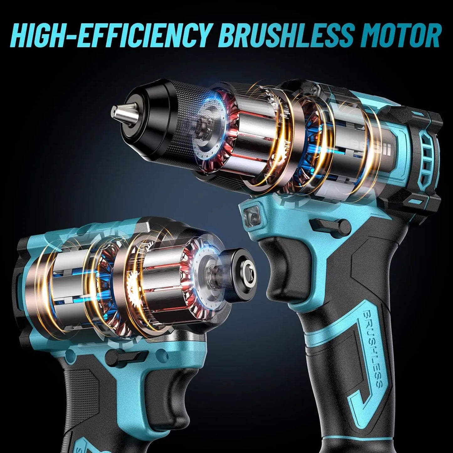 SEESII 21V Max Cordless Electric Drill and Impact Driver Screwdriver Tool Kit 3/8'' Drill & 1/4'' Impact Driver 2x 4.0Ah Battery