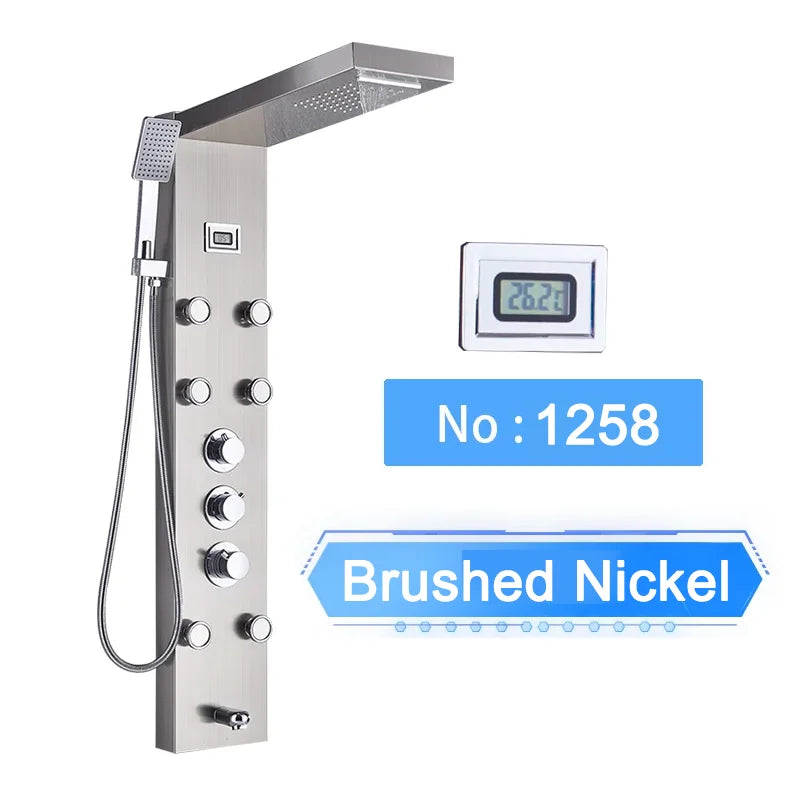 LED Shower Panel Digital Display Shower Faucet System Set Rain Waterfall Bathroom Column Mixer With SPA Massage Jet