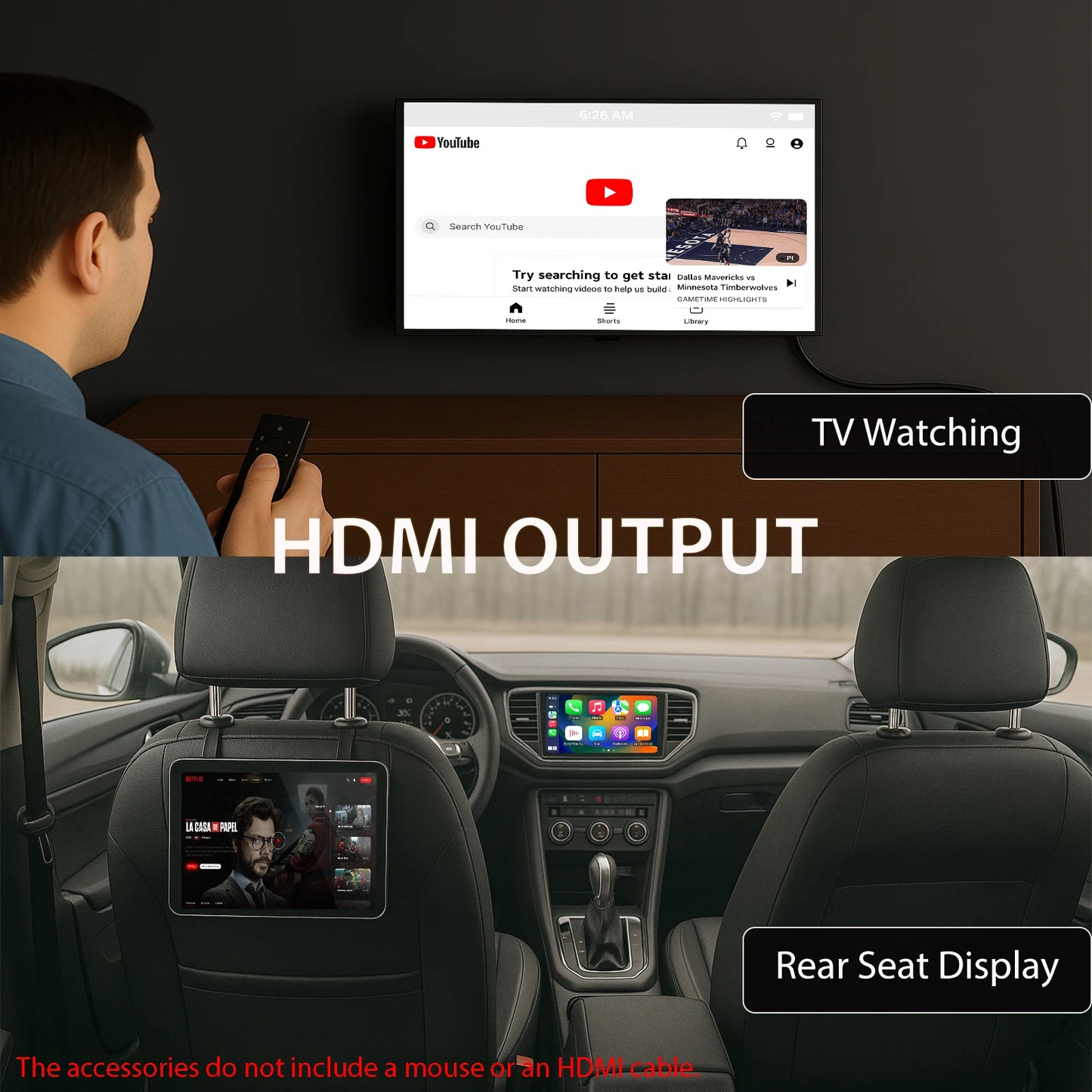 Wireless CarPlay Adapter – Android Auto AI Box with Netflix, YouTube, Hulu, App Installation, Dual-Band WiFi 6, Bluetooth, HDMI