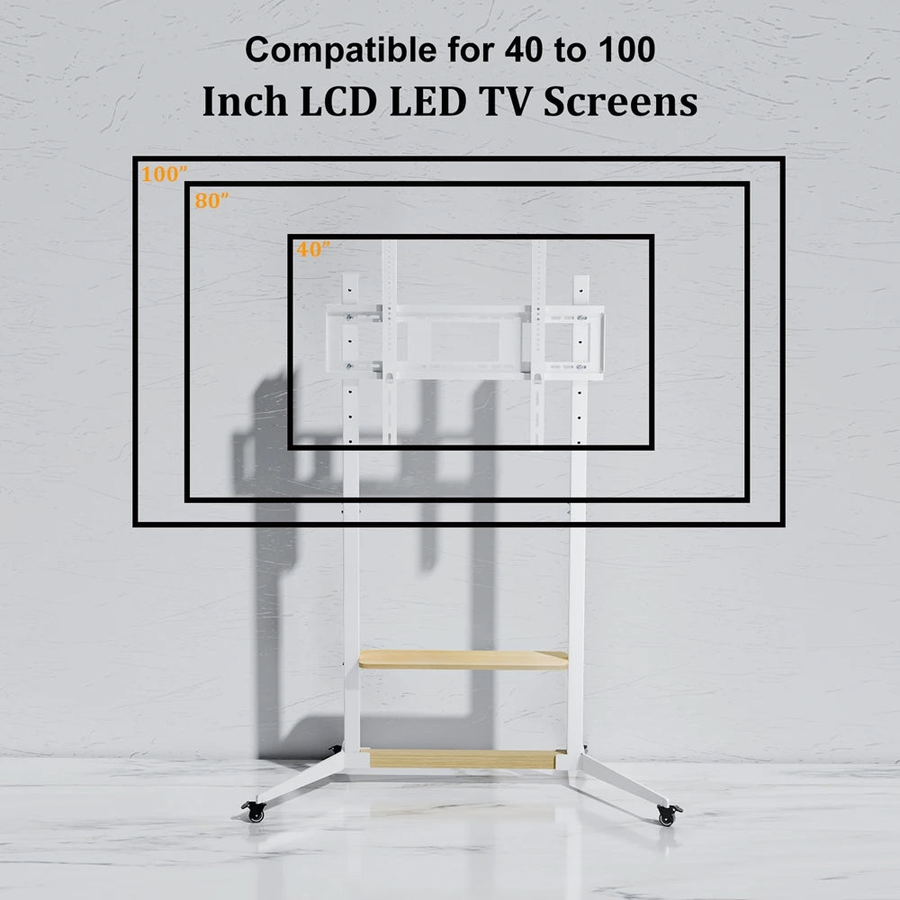 Unho Universal Mobile TV Cart Adjustable Height And Rolling Casters