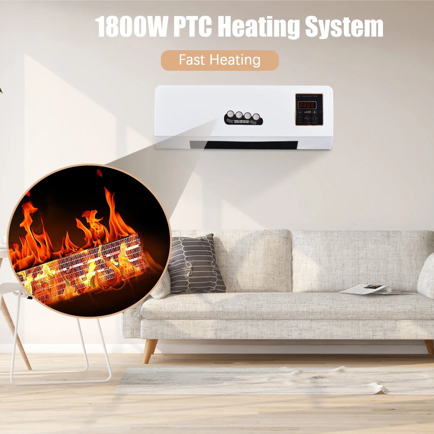 【Sale】Heater and Fan Combo 1800W 2-in-1 Timing Function Dual Use Wall Mounted Electric Fan and Space Heater with Remote Control