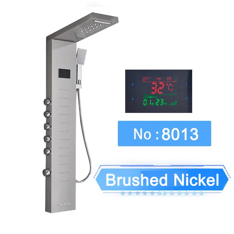 LED Shower Panel Digital Display Shower Faucet System Set Rain Waterfall Bathroom Column Mixer With SPA Massage Jet