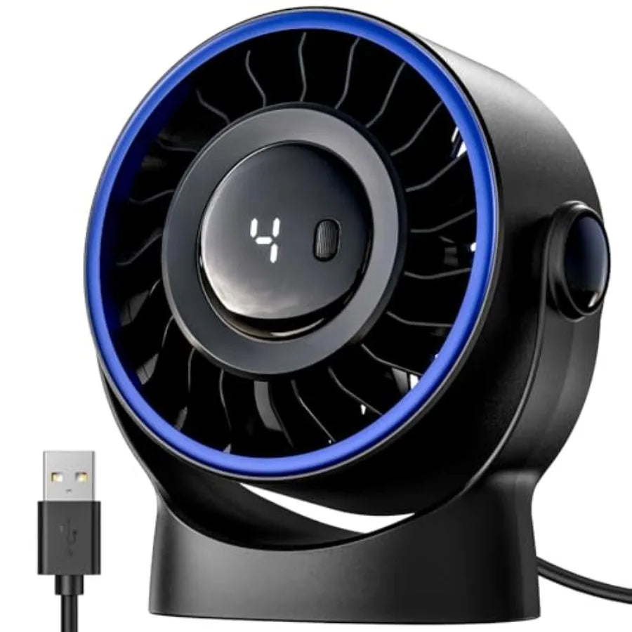 USB Small Desk Fan - 5 Inch Mini Personal Desktop Fan, 4 Speeds Cooling Strong Airflow, 360° Adjustable Tilt, Quiet Portable Ta