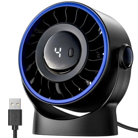 USB Small Desk Fan - 5 Inch Mini Personal Desktop Fan, 4 Speeds Cooling Strong Airflow, 360° Adjustable Tilt, Quiet Portable Ta