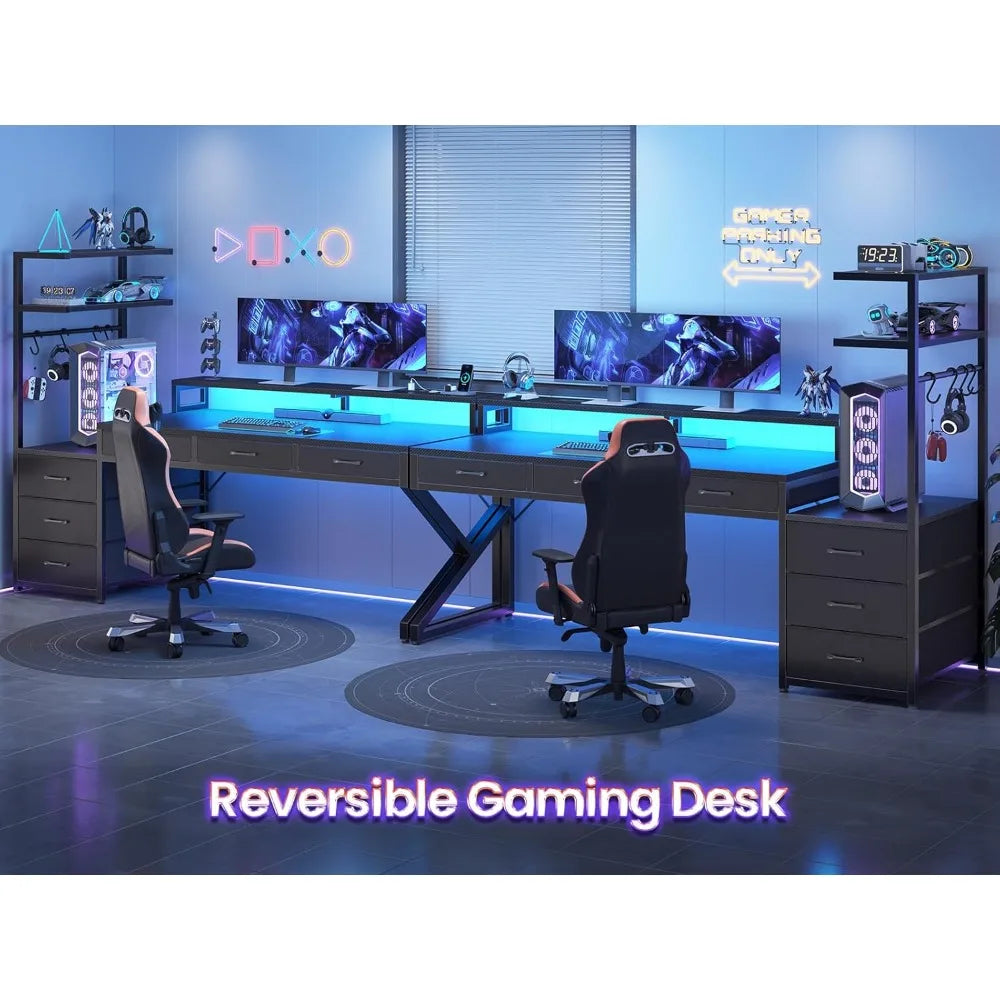 MOYU Gaming Desk With Storage Drawers And LED Lights