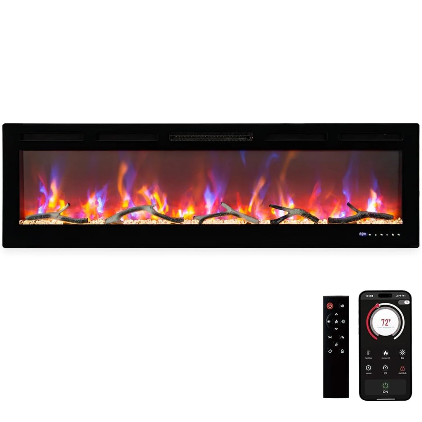 50/60/72inch Smart WiFi Electric Fireplace Remote & App Control Adjustable Flame 1500W Quartz Heater With Overheating Protection