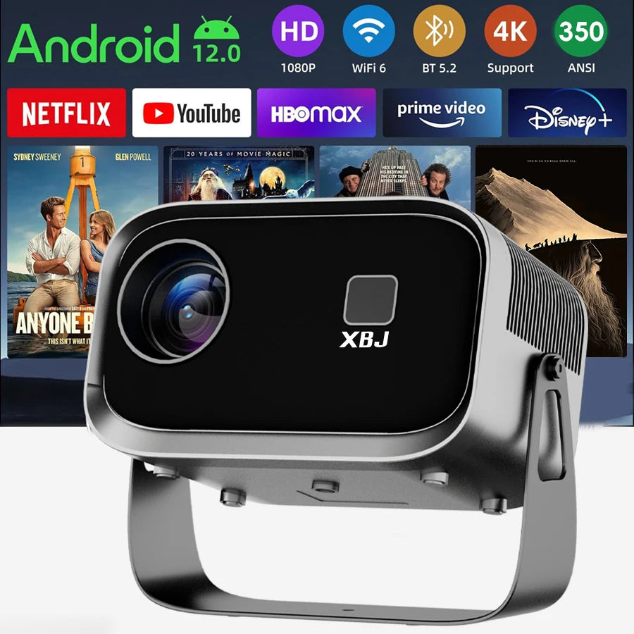 4K Outdoor Movie Projector, Portable Mini Smart Wall Projector with Built-in Wi-Fi, Speaker & Digital Keystone, HDMI/BT Home Cinema Theater for Office Use