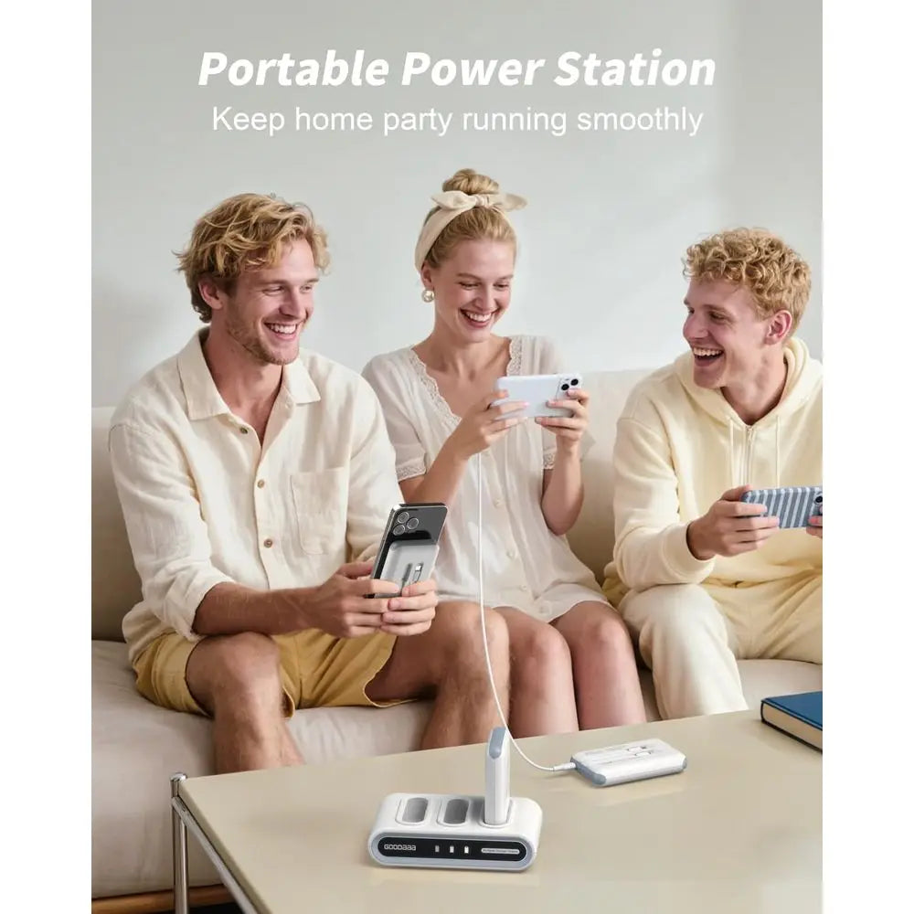 Compact 3-Unit 10000mAh Power Bank with Built-In Cables, Triple USB Outputs, DIY Sticker Set for Mobile Devices and More