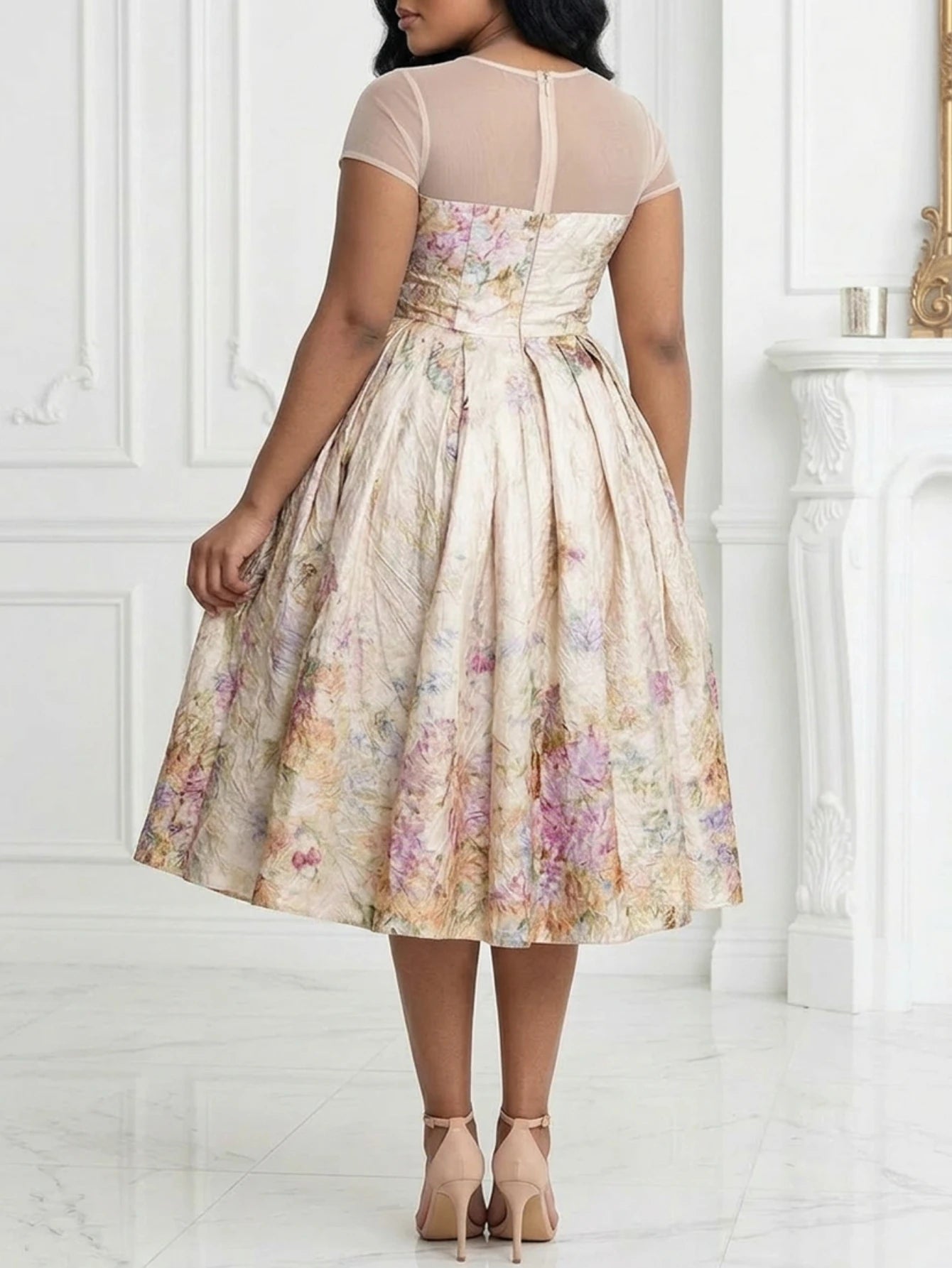 Women Printed Pleated Polyester Dress For Casual Occasions