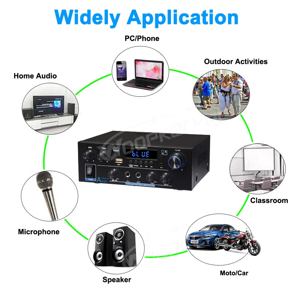 Woopker AK55/AK45 Pro/AK45/AK35 Sound Amplifier Bluetooth Digital Amplifier for Home Car Karaoke 2 Channel HiFi Audio Amp FM USB
