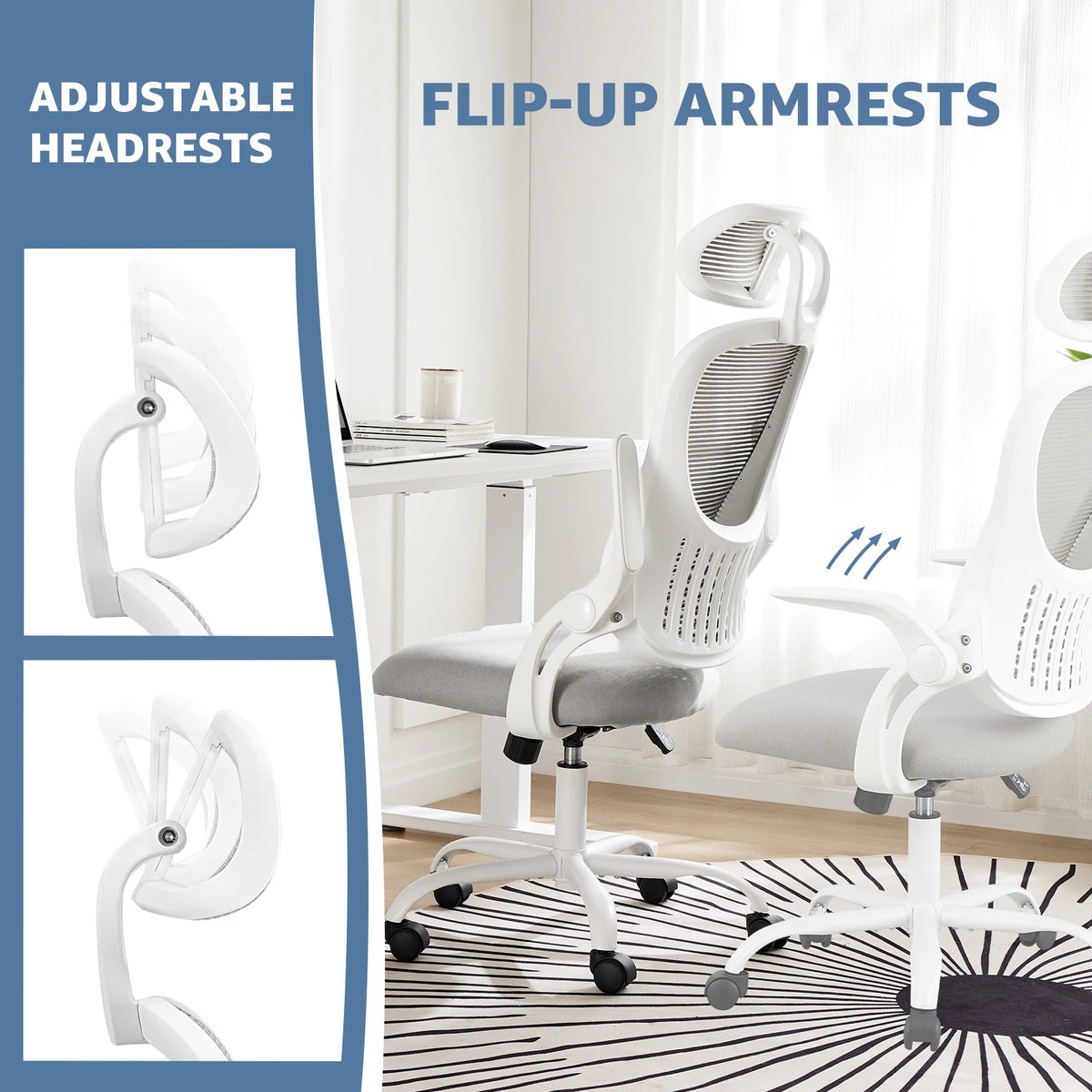 JHK Ergonomic Mesh Office Chair Flip Arms Adjustable Headrest Lumbar