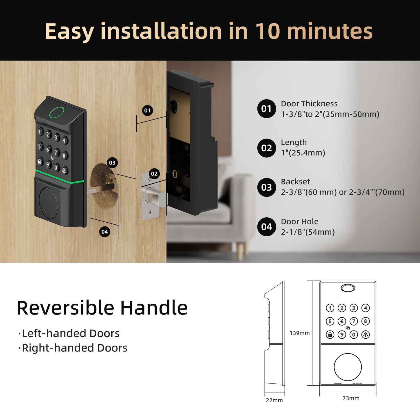 Viladepot Smart Fingerprint Keyless Entry Door Lock With Bluetooth App