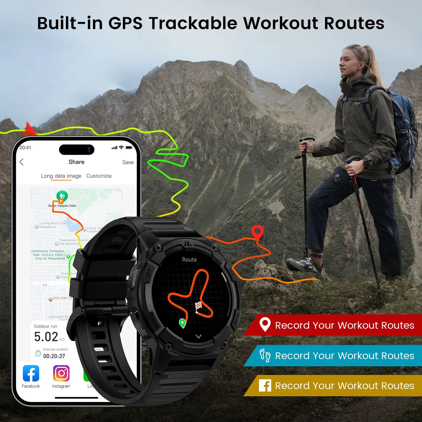 KOSPET TANK S2 GPS Smart Watch For Women Compass Altimeter Barometer Bluetooth Call AI Voice AMOLED IP69K Waterproof Smartwatch
