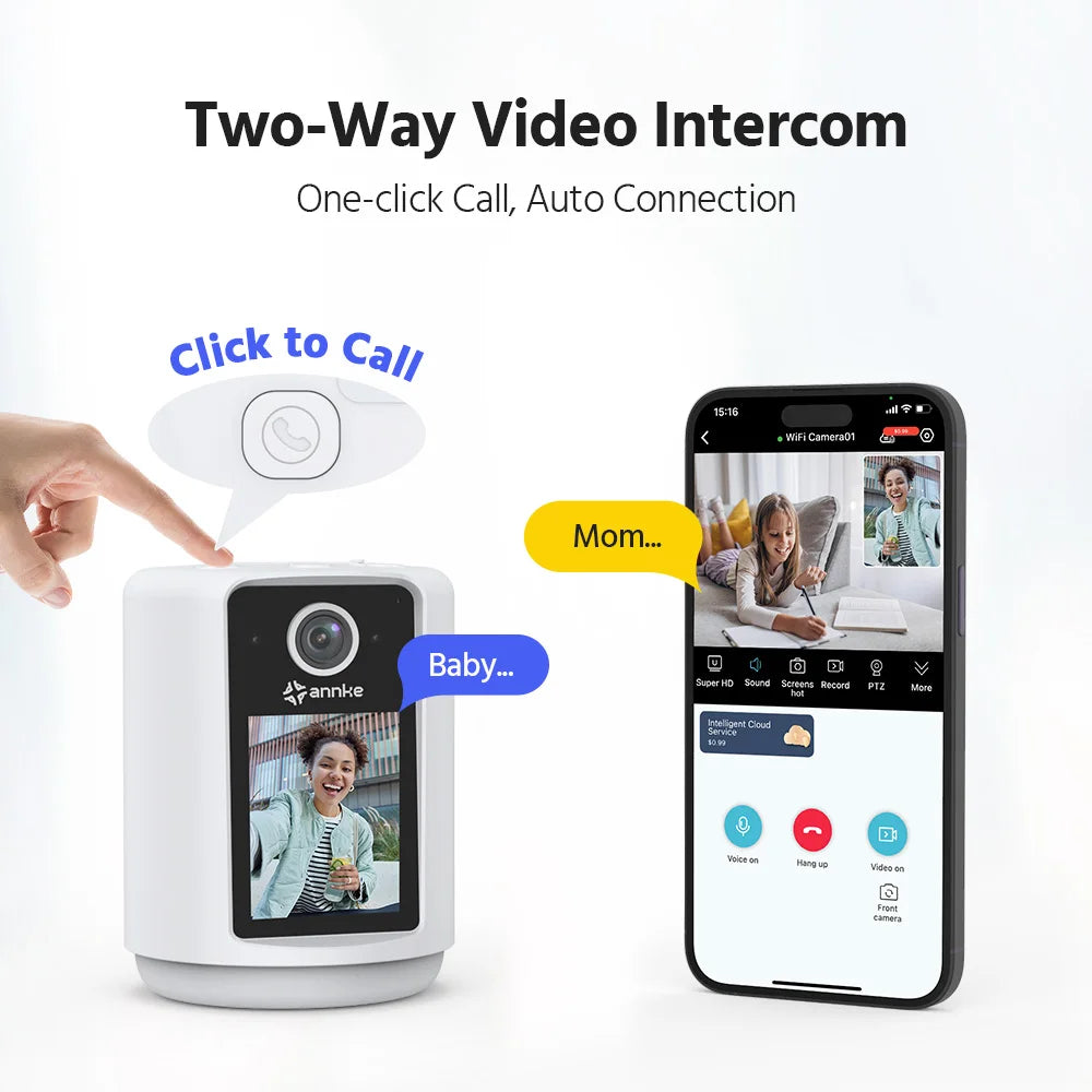 ANNKE 3MP WiFi Battery Powered Outdoor Security Camera Two-Way Audio 4mm Lens 2.4Ghz Wi-Fi Indoor Smart Home With Screen Camera