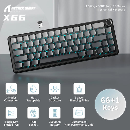 Attack Shark Tri Mode Wireless Mechanical Keyboard With Knob