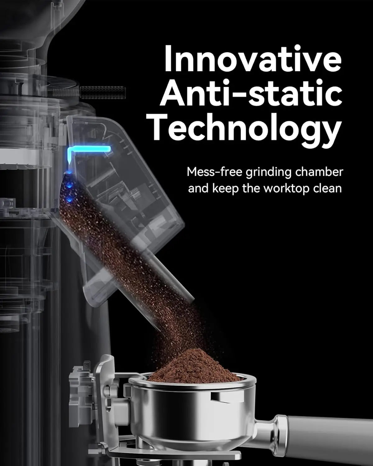 64mm Flat Burr Coffee Grinder 100 Grind Settings All Metal Stainless Steel Body Adjustable Electronic Timer Anti Static LED Disp