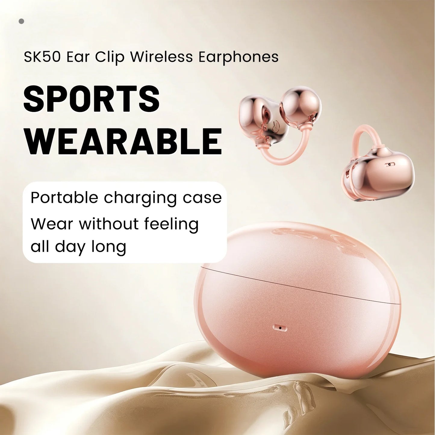 Open Ear Clip Headphones, Wireless Bluetooth 6.0 Headphones, Built-in Microphone and Ear Hook, Comfortable to Wear, High Fidelity Sound Quality, Playback Time of 36 Hours, Perfect for Women's Decoration Headphones SK 50 for S