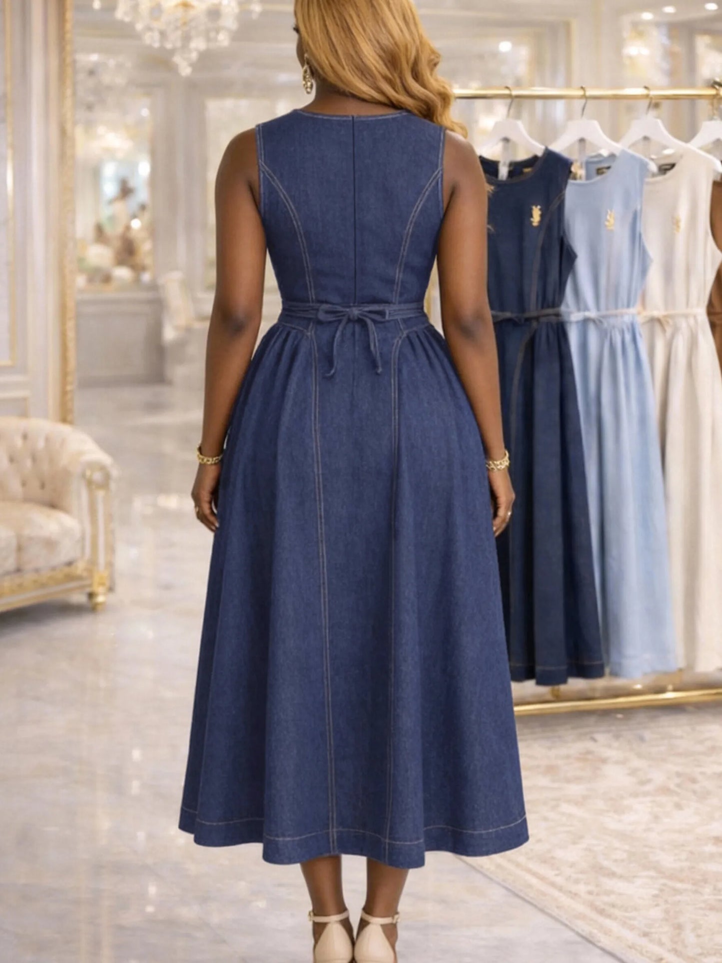 Elegant Women Midi Flare Sleeveless Dress For Occasions