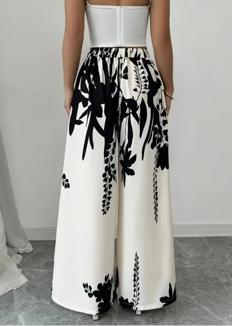 Women Floral Print High Waist Wide Leg Palazzo Pants