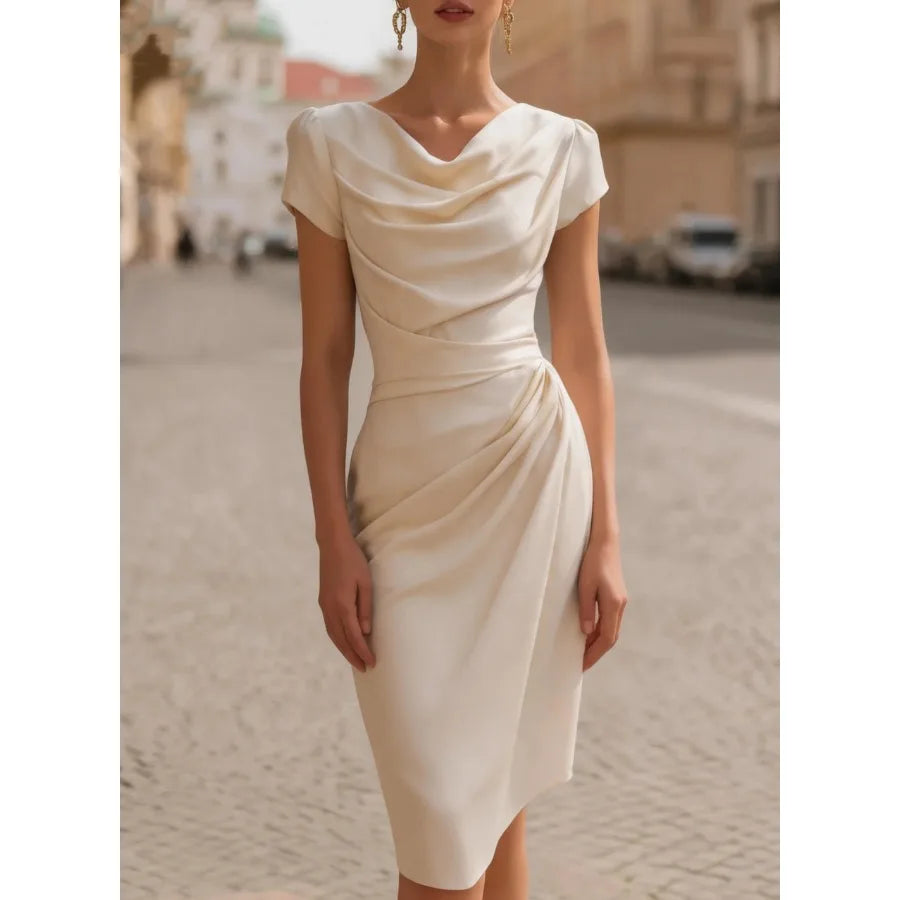 【New style】2026 new summer swing-collar design pleated dress, feminine temperament slim-fitting hip dress