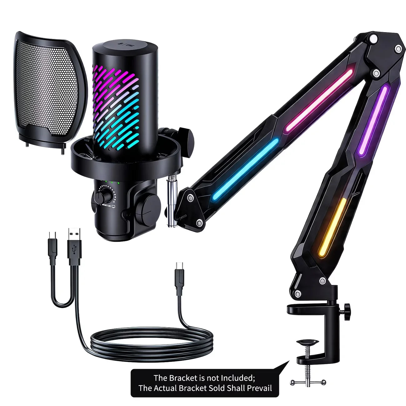 Tenlamp New  RGB USB Streaming Microphone ,Professionl Computer Condenser Mic For PC Mac Recording YouTube Podcasting Gaming Laptop Desktop