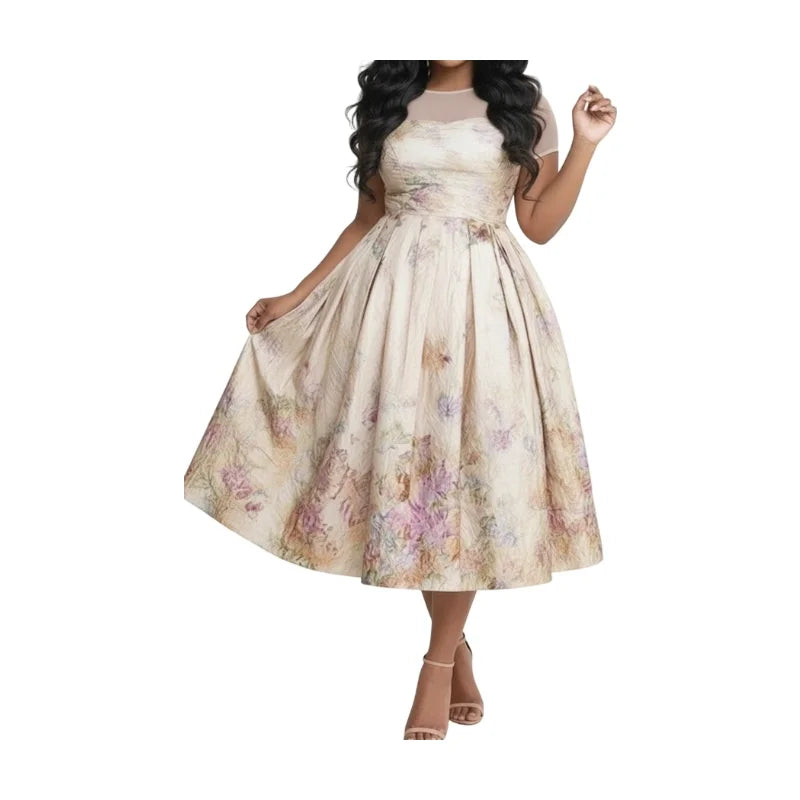 Women Printed Pleated Polyester Dress For Casual Occasions