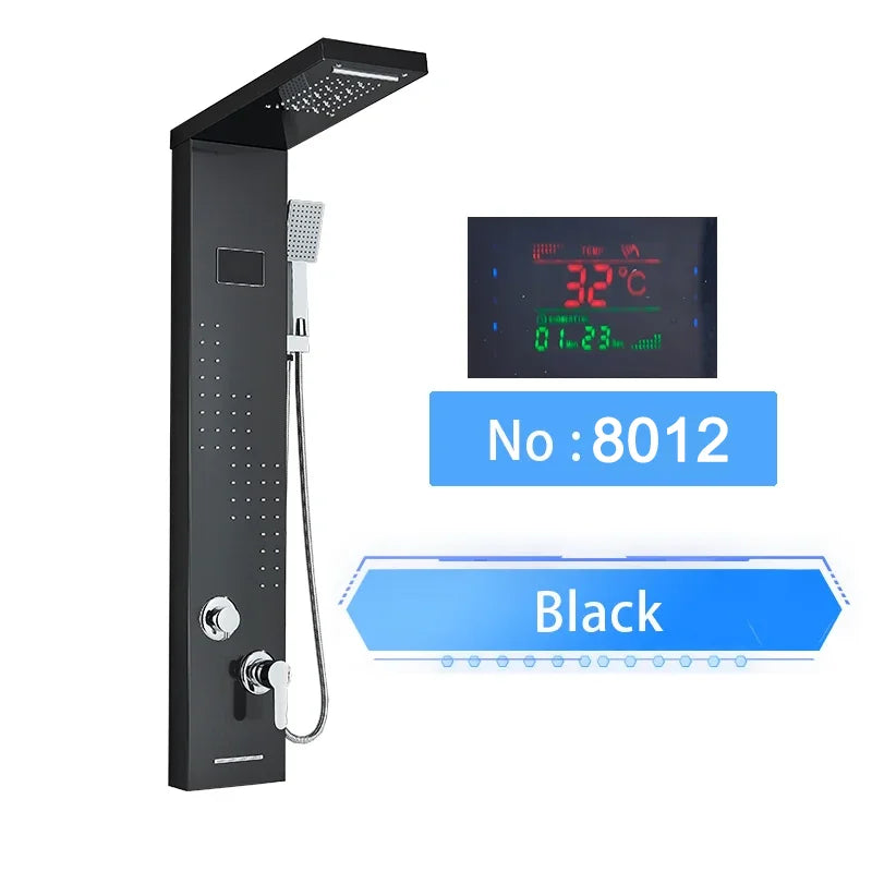 LED Shower Panel Digital Display Shower Faucet System Set Rain Waterfall Bathroom Column Mixer With SPA Massage Jet