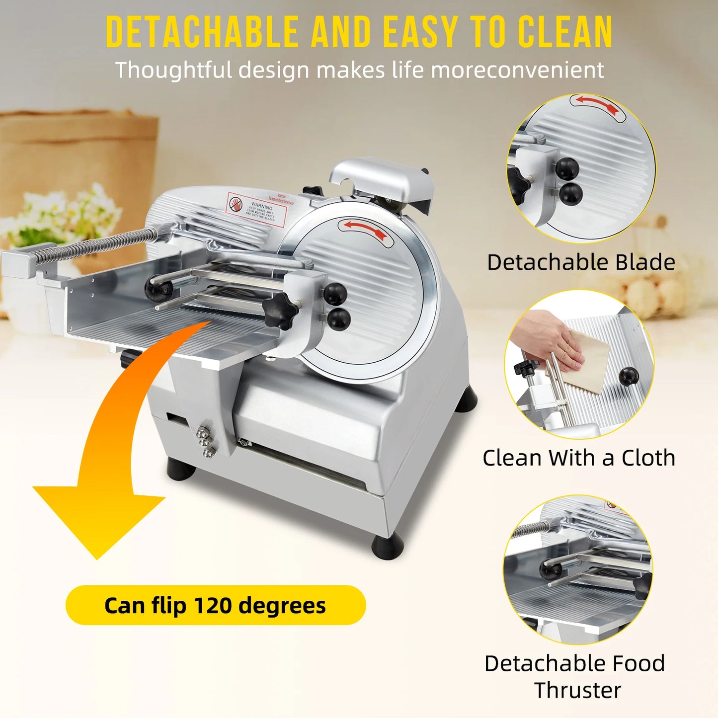 Automatic Meat Slicer, 240W+430W Dual Motor Design with 10" Stainless Steel Removable Blade, Child Lock Protection, For Home